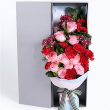 11 Stems of Diana Pink Roses & 11 Stems of Red Carnations in Gift Box