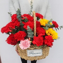 Carnation and Sunflower Mixed Hand-Held Basket
