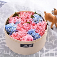 9 Stems of Carnations, 6 Stems of Pink Roses & 1 Stem of Blue Hydrangea