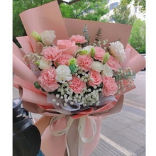 9 Stems of Pink Carnations & 2 Stems of Pink Roses