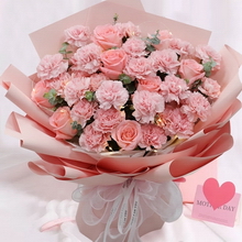 9 Stems of Pink Roses & 24 Stems of Pink Carnations with LED Lights