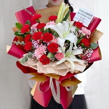 19 Stems of Mixed Carnations & 2 Stems of Multi-bloom White Lilies