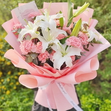 16 Stems of Pink Carnations & 3 Stems of Multi-bloom White Lilies
