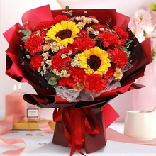 19 Stems of Red Carnations & 2 Stems of Sunflowers