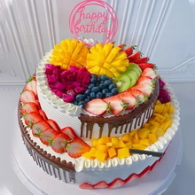 Double-Layer Fruit Cake with Chocolate and Fruit Decorations