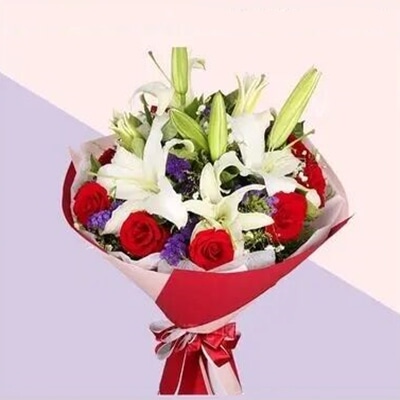 11 Stems of Premium Red Roses & 2 Stems of Multi-bloom White Lilies
