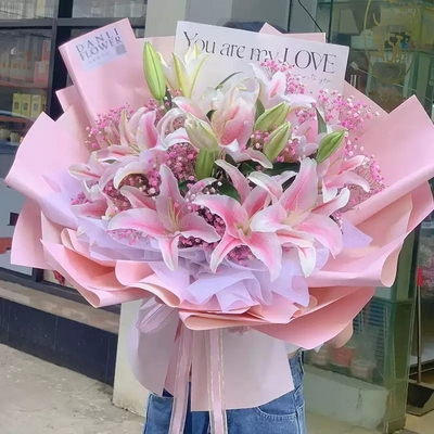 8 Stems of Multi-bloom Pink Lilies