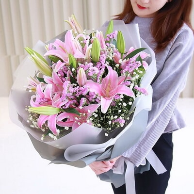 5 Stems of Multi-bloom Pink Lilies