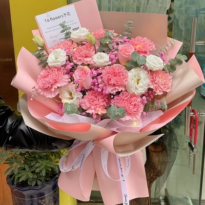 9 Stems of Pink Carnations & 2 Stems of Pink Roses