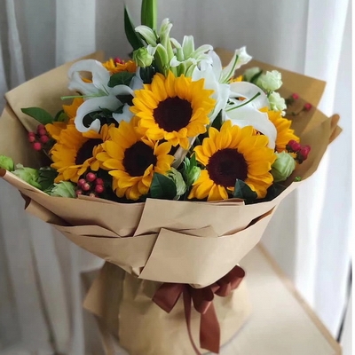8 Stems of Sunflowers & 4 Stems of Multi-Bloom White Lilies