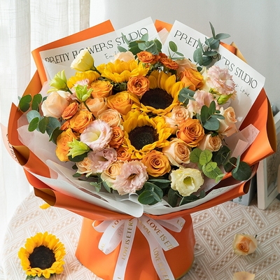 19 Stems of Mixed Roses & 4 Stems of Sunflowers