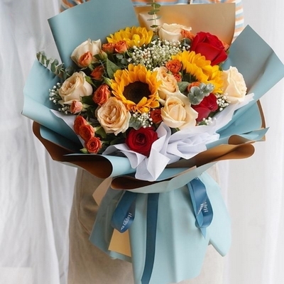 3 Stems of Sunflowers & 10 Stems of Roses