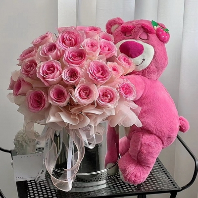 Luo Shen Rose & Strawberry Bear Charm Bouquet